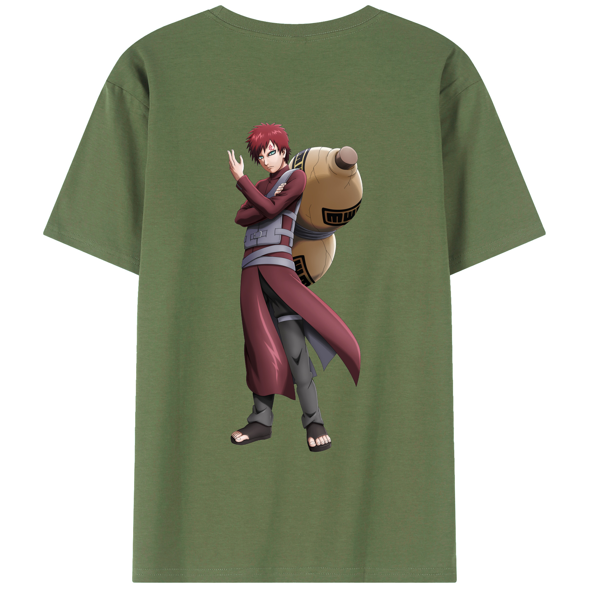 （画像用） NARUTO -ナルト- ガアラ Gaara 綿100％ メンズ半袖Tシャツ（バックプリント） 通気性